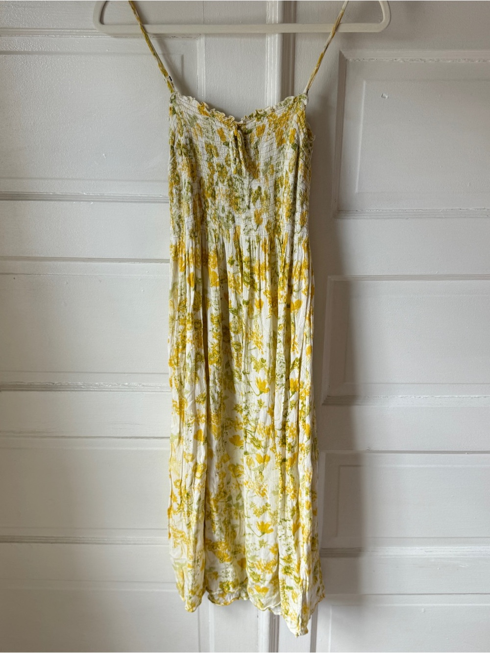 Yellow Floral Smocked Midi dress